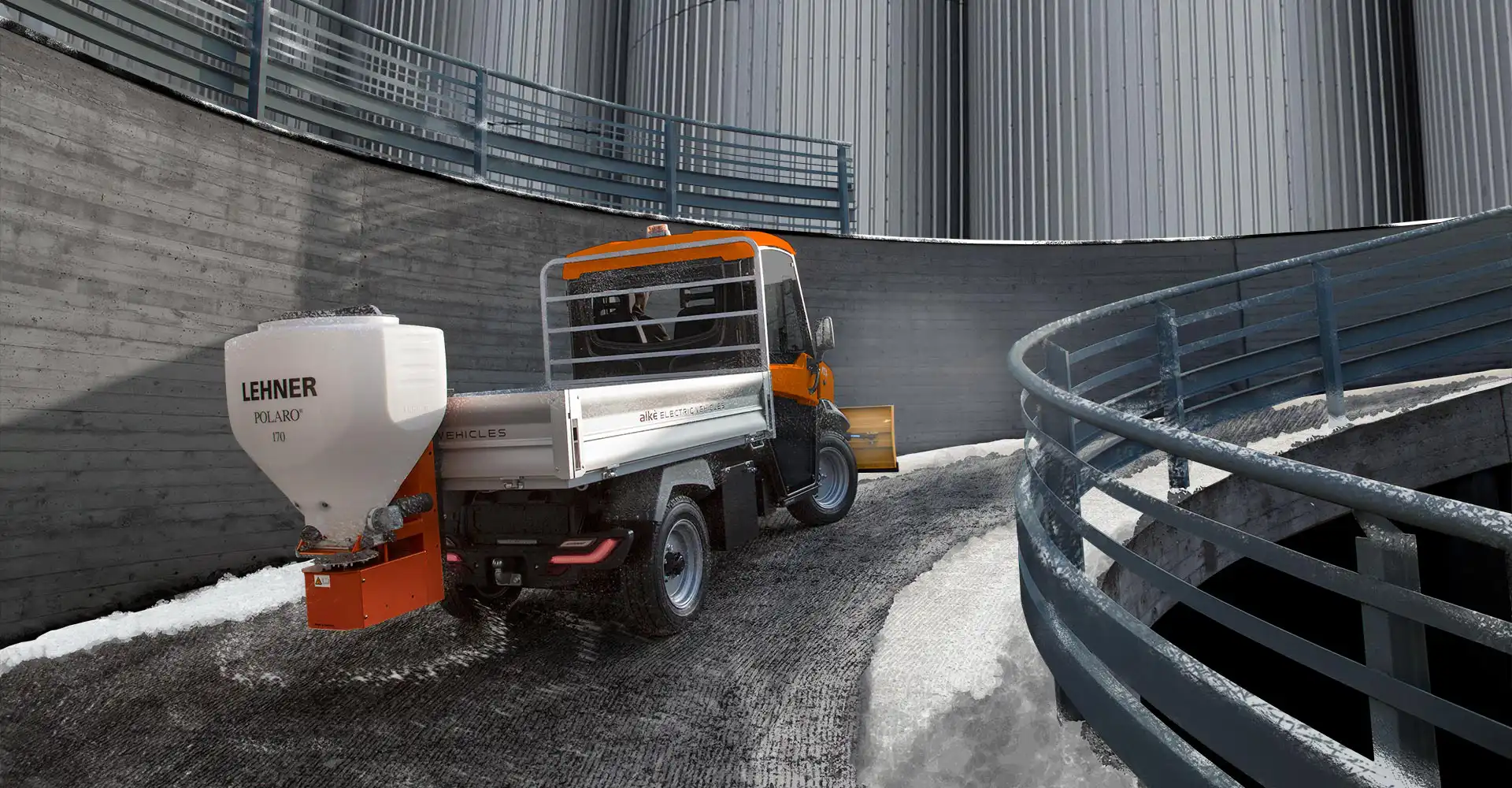 Winter service vehicle with salt spreader Alke'