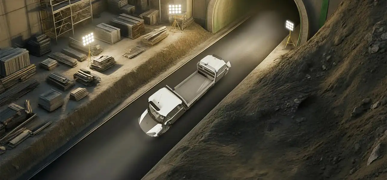 Two-cab, two-way vehicle for tunnels and galleries